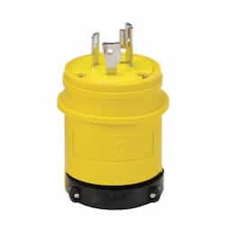 20 Amp Locking Plug, Watertight, NEMA L5-20, Yellow/Black