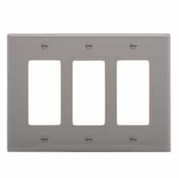 Eaton Wiring 3-Gang Decora Wall Plate, Mid-Size, Polycarbonate, Gray