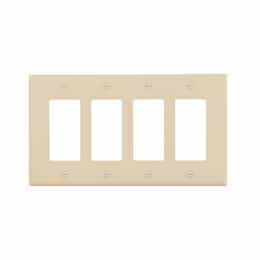 4-Gang Decorator Wall Plate, Mid-Size, Polycarbonate, Almond