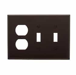 Eaton Wiring 3-Gang Combination Wall Plate, Mid-Size, 2 Toggles & Duplex, Brown