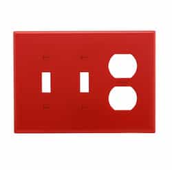 3-Gang Combination Wall Plate, Mid-Size, 2 Toggles & Duplex, Red