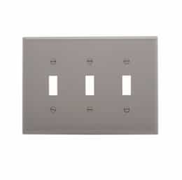 3-Gang Toggle Wall Plate, Mid-Size, Polycarbonate, Gray