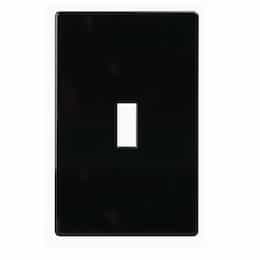 1-Gang Toggle Wall Plate, Mid-Size, Screwless, Polycarbonate, Black
