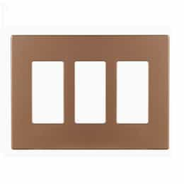 3-Gang Decora Wall Plate, Mid-Size, Screwless, Polycarbonate, Brushed Bronze