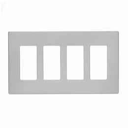 4-Gang Decora Wall Plate, Mid-Size, Screwless, Polycarbonate, Silver Granite