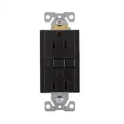 15 Amp Duplex GFCI Receptacle Outlet, Mid-Size, Black