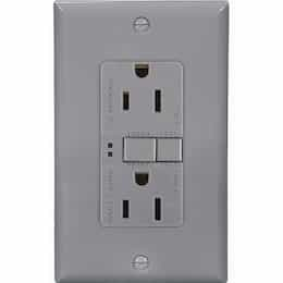 15 Amp Duplex GFCI Receptacle Outlet, Gray