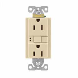 15A Duplex GFCI Receptacle Outlet, 2-Pole, 125V, Ivory, Bulk