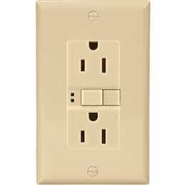 15 Amp Duplex GFCI Receptacle Outlet w/ Mid-Size Wallplate, Ivory