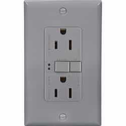 20 Amp Duplex GFCI Receptacle Outlet, Gray