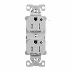 15 Amp Dual Controlled Duplex Receptacle, Tamper Resistant, Gray