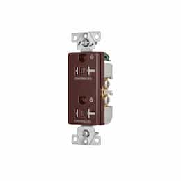 20 Amp Dual Controlled Decorator Receptacle, Tamper Resistant, Construction Grade, Brown
