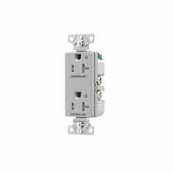 20 Amp Dual Controlled Decorator Receptacle, Tamper Resistant, Construction Grade, Gray