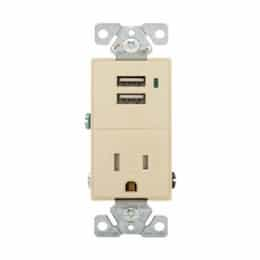 15A TR USB Port/Single Combo Receptacle, 2P3W, #14-12 AWG, 125V, IV