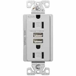 Eaton Wiring 15 Amp Tamper-Resistant Duplex Receptacle, 3.1 Amp USB, 125V, Silver