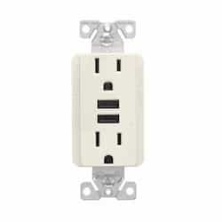 15 Amp TR Duplex Receptacle, 3.6 Amp Dual USB, 5-15R, 125V, L. Almond