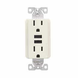 15 Amp TR Duplex Receptacle, 3.6 Amp Dual USB, 5-15R, 125V, L. Almond