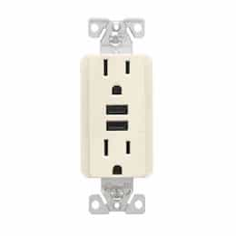 15A TR Decora 3.6A USB/Duplex Combo Receptacle, 2P3W, 125V, LA