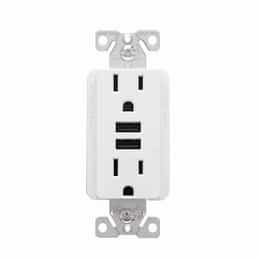 15 Amp TR Duplex Receptacle, 3.6 Amp Dual USB, 5-15R, 125V, White