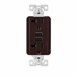 Eaton Wiring 3.6A USB Charger w/ Receptacle, Combo, Tamper Resistant, 125V, Brown