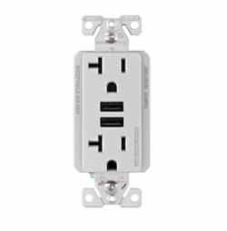 Eaton Wiring 20A Duplex Receptacle w/ 3.6A Dual USB, TR, 125V, Silver Granite