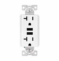 Eaton Wiring 20A Duplex Receptacle w/ 3.6A Dual USB, TR, 125V, White