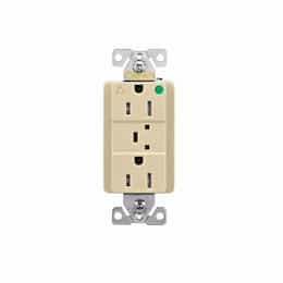 15 Amp Surge Protection Receptacle w/Alarm & LED Indicators, Hospital Grade, Ivory