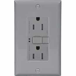 15 Amp Tamper Resistant Duplex GFCI Receptacle Outlet, Gray