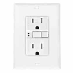 15A TR GFCI Self Test Duplex Receptacle, 2P3W, 125V, White, 50PK