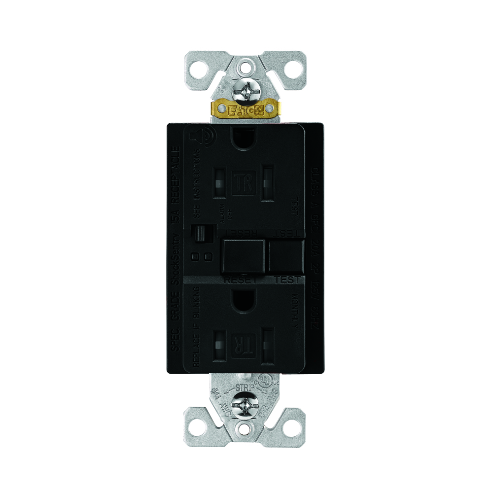 Eaton Wiring 15 Amp Tamper Resistant Duplex GFCI Outlet w/ Audible Alarm, Black