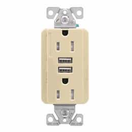 15 Amp TR Duplex Receptacle, 5.0 Amp USB, 5-15R, 125V, Ivory