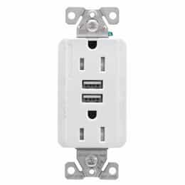 15 Amp TR Duplex Receptacle, 5.0 Amp USB, 5-15R, 125V, White