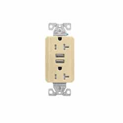 20 Amp Duplex Receptacle w/USB Charger, Tamper Resistant, Ivory