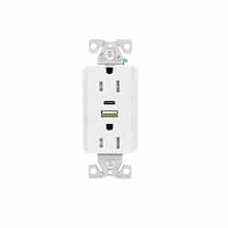 15 Amp Duplex Receptacle w/ USB AC Charger, Tamper Resistant, White