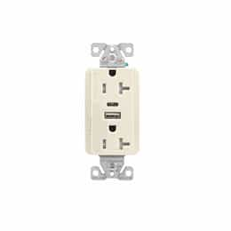 20 Amp Duplex Receptacle w/ USB AC Charger, Tamper Resistant, Gray