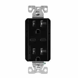 Eaton Wiring 20A TR Decora 5A USB Port/Duplex Receptacle, Type C, 2P3W, 125V, Black