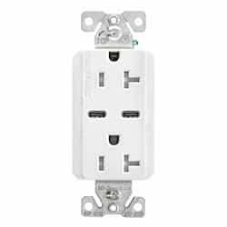 20 Amp Combination USB-C Charger w/ TR Duplex Receptacle, White