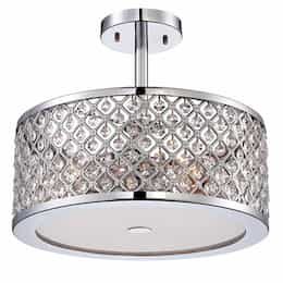 180W 3 Light Crystal Semi-Flush Mount Pendant, A19, Chrome