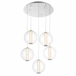 26-in 35W Atomo LED Pendant, 5-Light, 120V, 3000K, Chrome/Clear