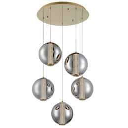 26-in 35W Atomo LED Pendant, 5-Light, 120V, 3000K, Gold/Smoked