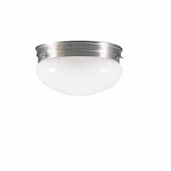 60W Flush Mount, 1-Light, White Mushroom Glass, Brushed Nickel