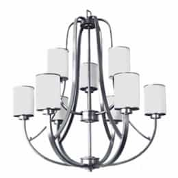 60W Lexington Chandelier, 9-Light, White Glass, Brushed Nickel