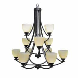 60W Victoria Chandelier, 12-Light, White Glass, Oil Rubbed Bronze