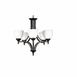 60W Austin Chandelier, 5-Light, White Glass, Oil Rubbed Bronze