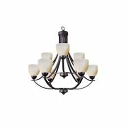 60W Victoria Chandelier, 9-Light, Tea Stain Glass, Oil Rubbed Bronze