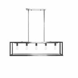 60W Island Pendant, Square Cage, 5-Light, Clear Glass, Brushed Nickel