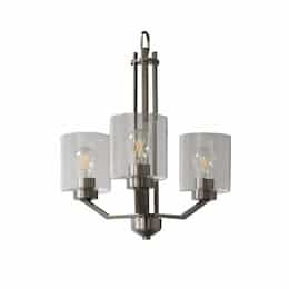 60W Paris Chandelier, 3-Light, White Cylinder Glass, Brushed Nickel