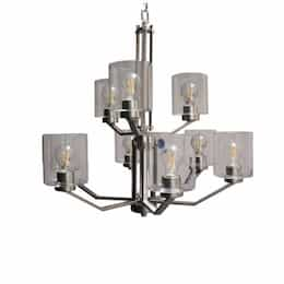 60W Paris Chandelier, 9-Light, White Cylinder Glass, Brushed Nickel