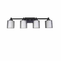 60W Sonora Vanity Light, 4-Light, Clear & White Glass, Matte Black