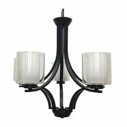 60W Sonora Chandelier, 5-Light, Clear & White Glass, Matte Black